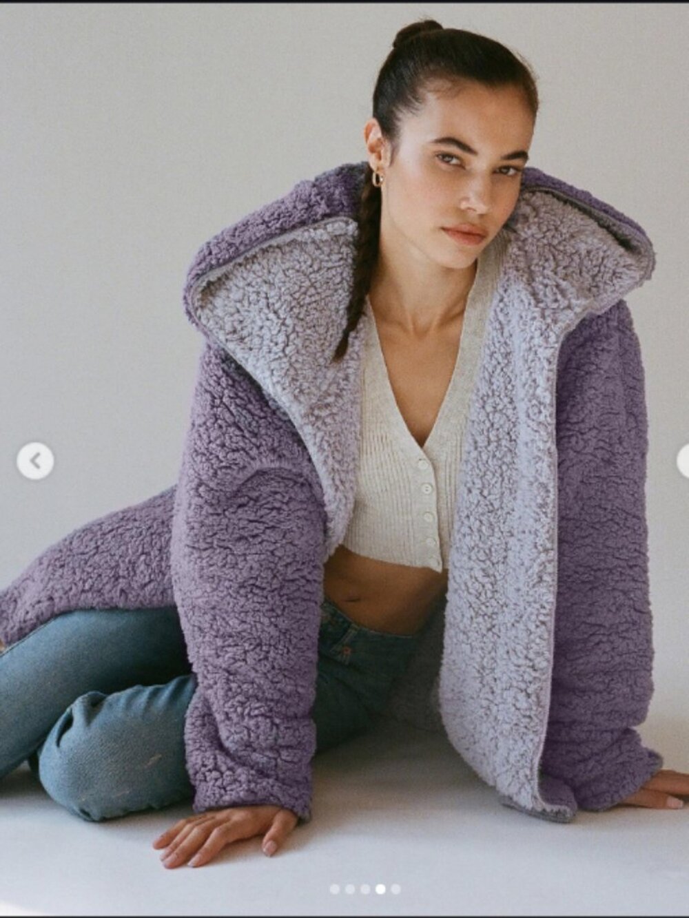 Urban Outfitters Carmella Reversible Cozy Teddy Jacket Hooded Poofy Sherpa Fleec